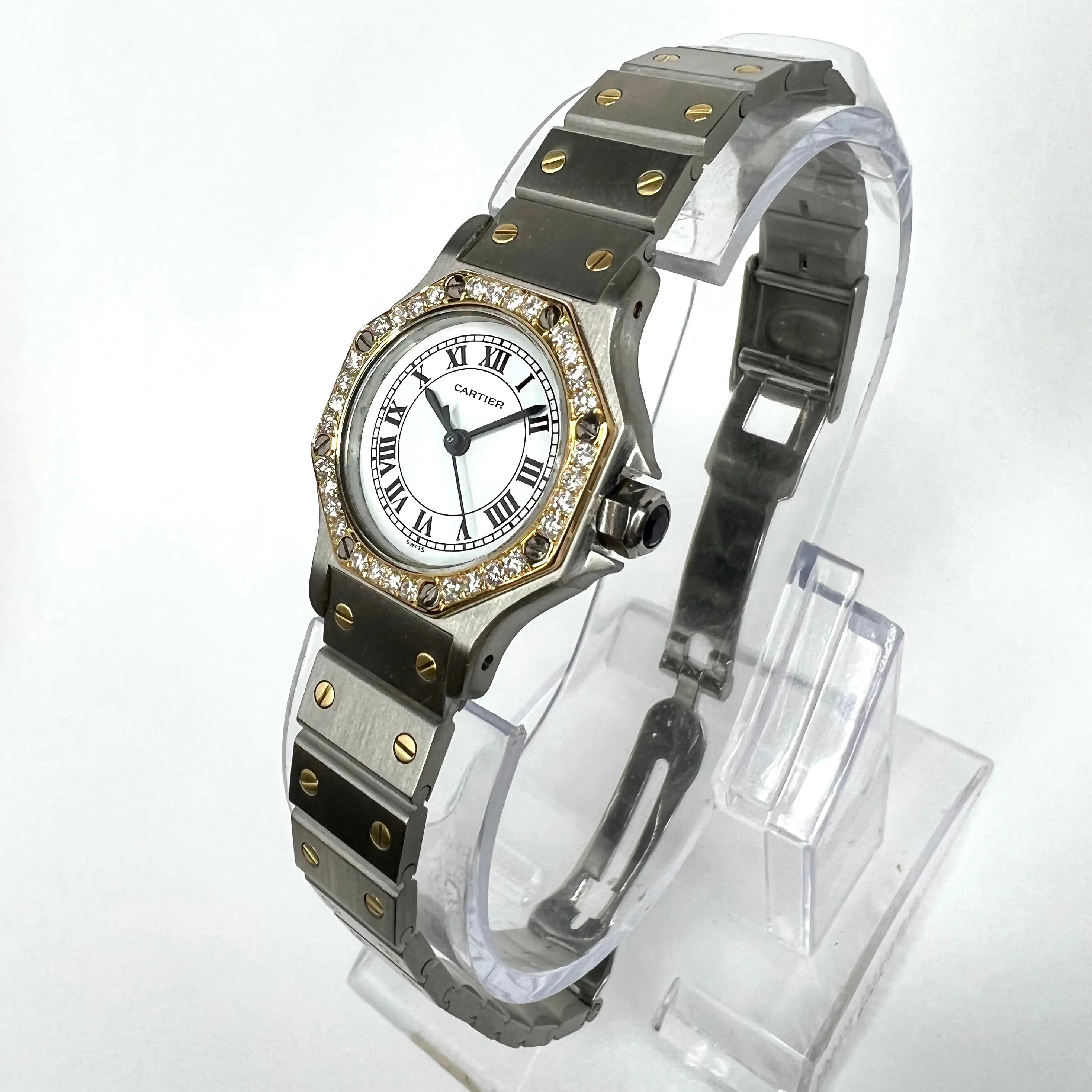 CARTIER SANTOS OCTAGON Automatic 25mm 2 Tone 0.32TCW DIAMOND Watch