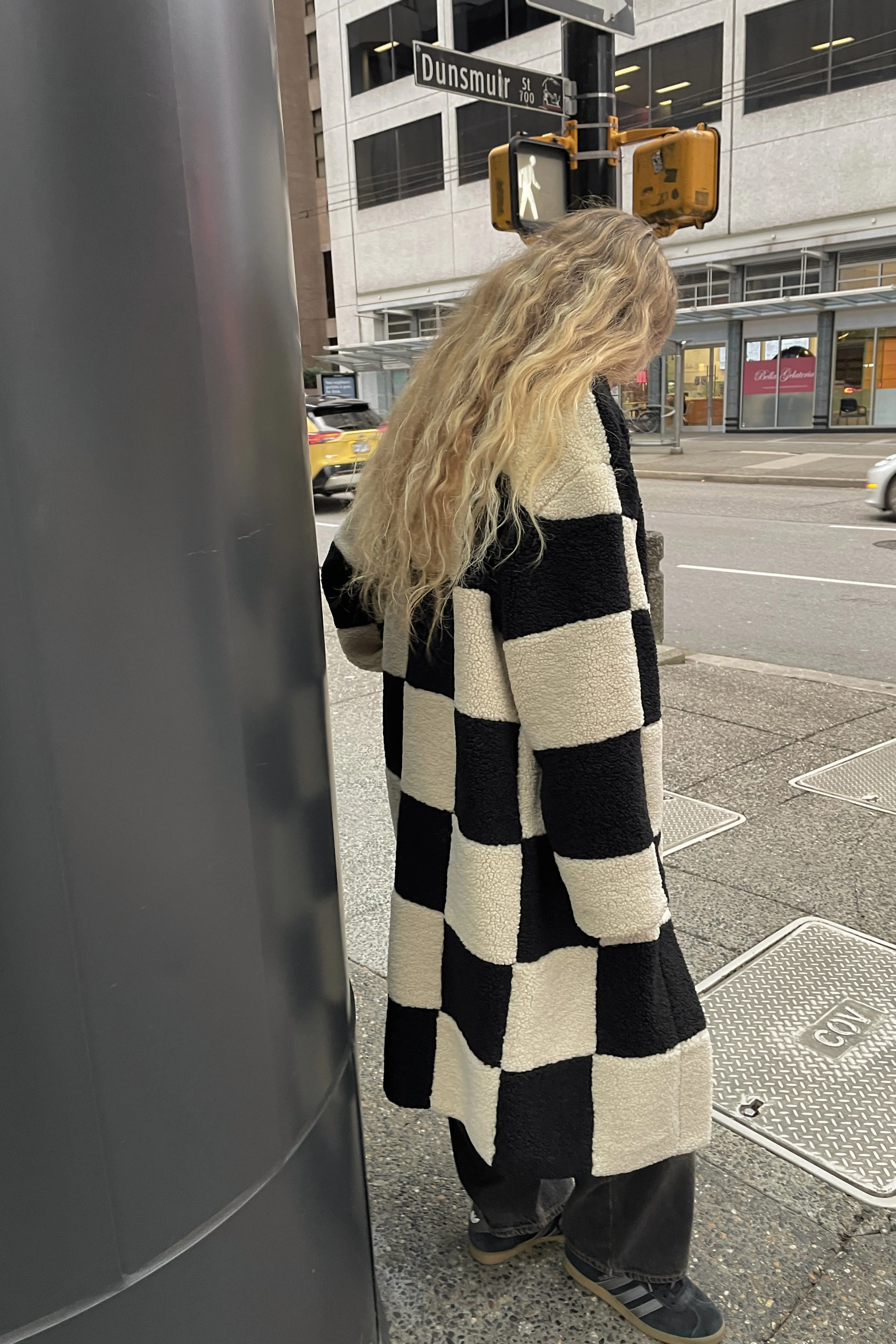 CHECKERED SHERPA COAT