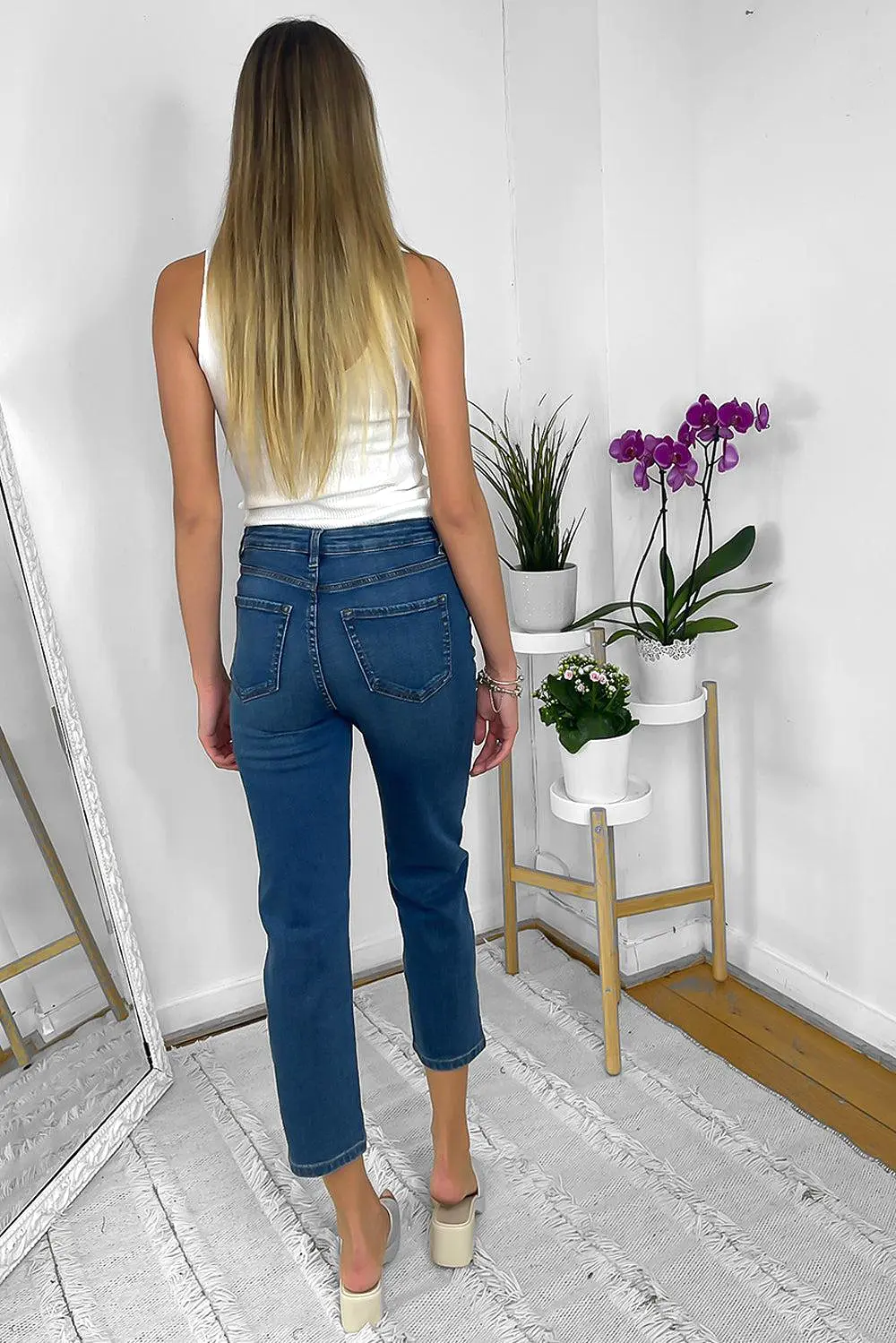 Contrast Stitch Cropped Jeans