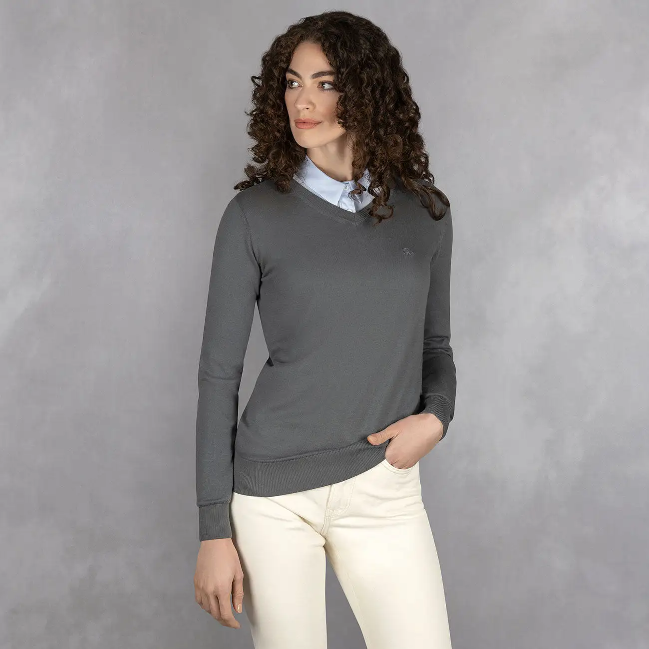 Cotton Pullover V-Neck Women