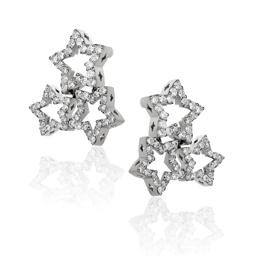 Diamond Trinity Star Stud Earrings