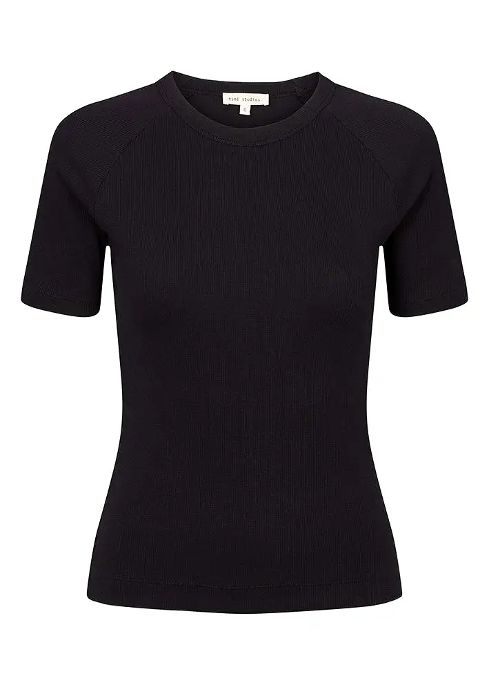 Esmé Studios Blossom SS O-neck Rib T-shirt - Black