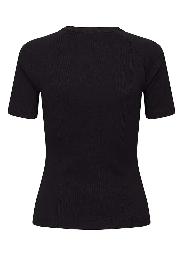 Esmé Studios Blossom SS O-neck Rib T-shirt - Black