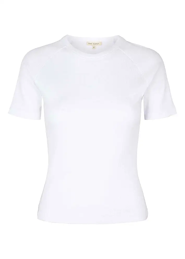 Esmé Studios Blossom SS O-neck Rib T-shirt - White