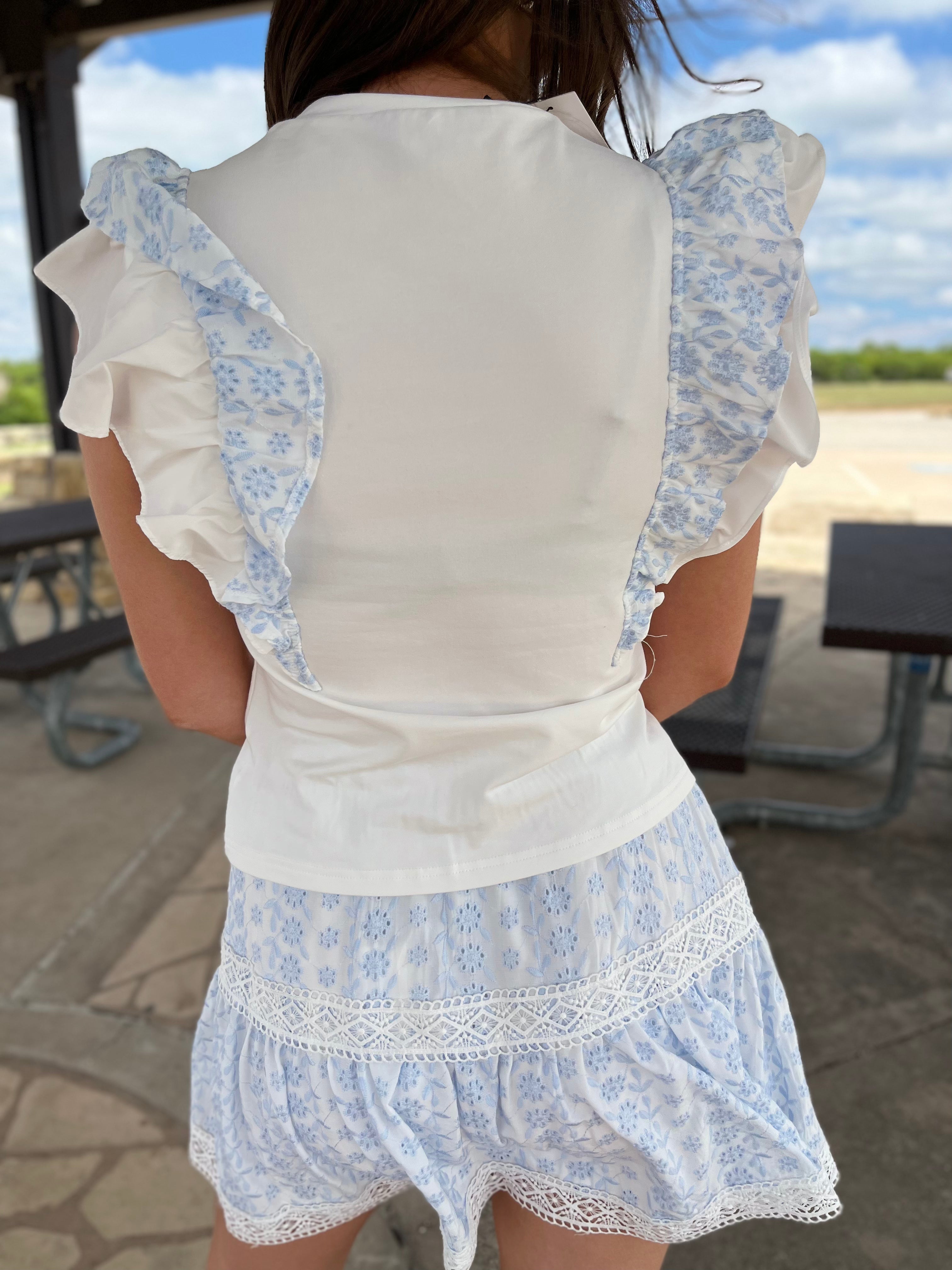 Eyelet Lace Ruffled Top - Powder Blue