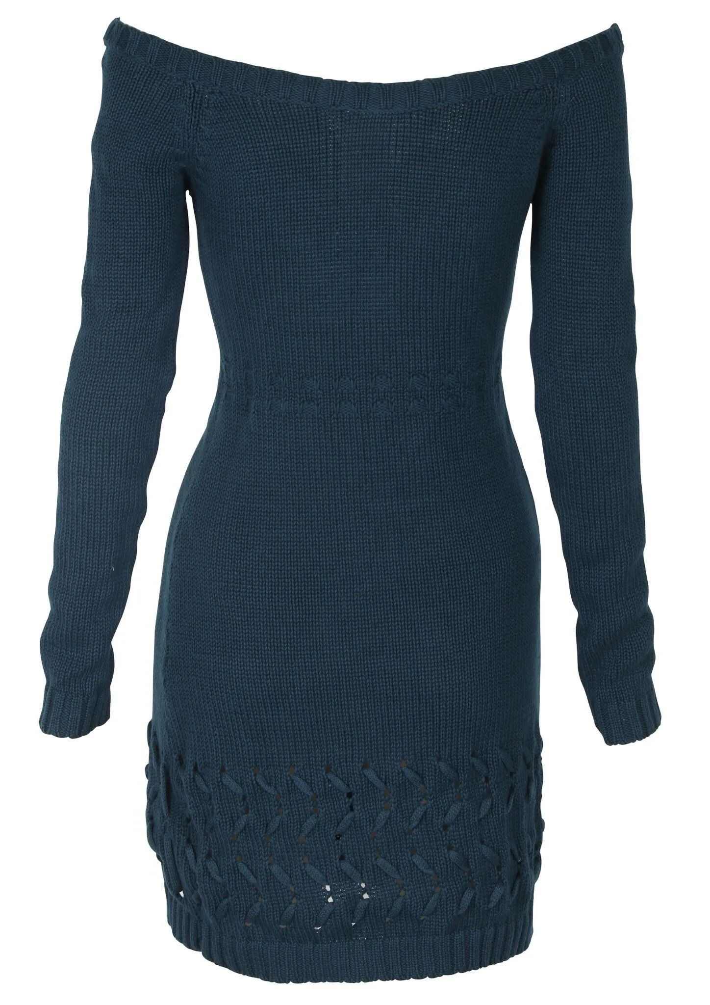 Final Sale - Somedays Lovin - Falling Free Knit Off The Shoulder Dress in Peacock