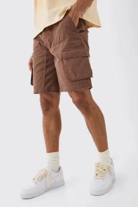 Fixed Waist Raw Hem Relaxed Cargo Shorts | boohooMAN UK