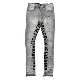 Focus Grey Heartless Letter Jeans (3669)