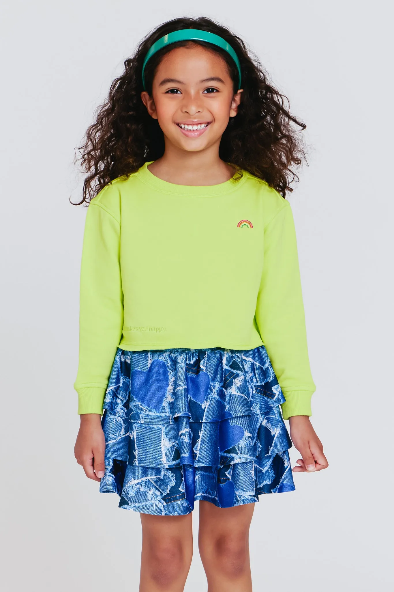 Girls Raw Hem Cropped Crew in Pepperoncini