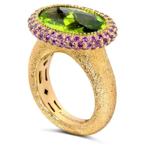 Gold Cocktail Ring with Peridot & Pink Sapphire