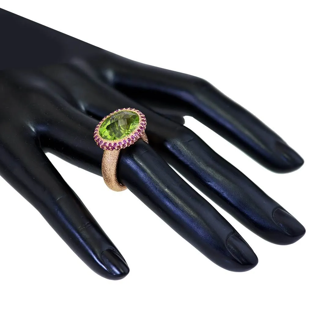 Gold Cocktail Ring with Peridot & Pink Sapphire