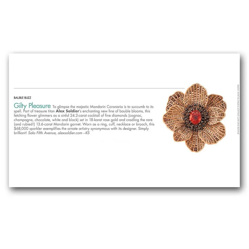 Gold Coronaria Brooch with Mandarin Garnet & Diamonds