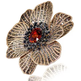 Gold Coronaria Brooch with Mandarin Garnet & Diamonds