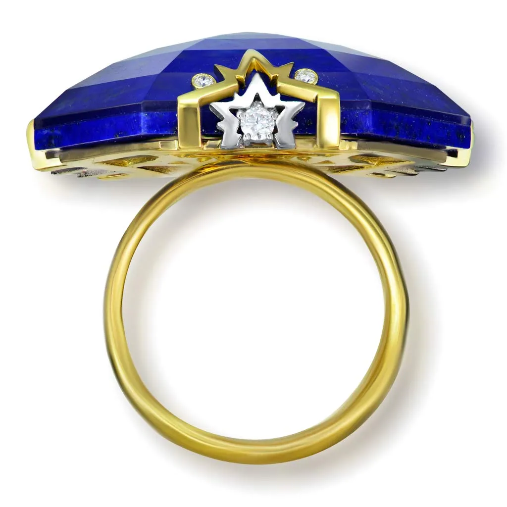 Gold Denim Ring with Lapis Lazuli & Diamonds