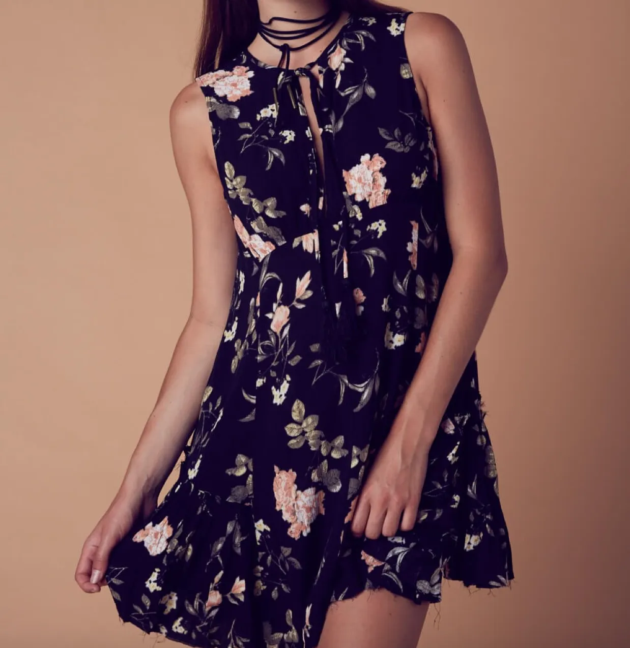 Haiku Raw Hem Challis Floral Mini Dress