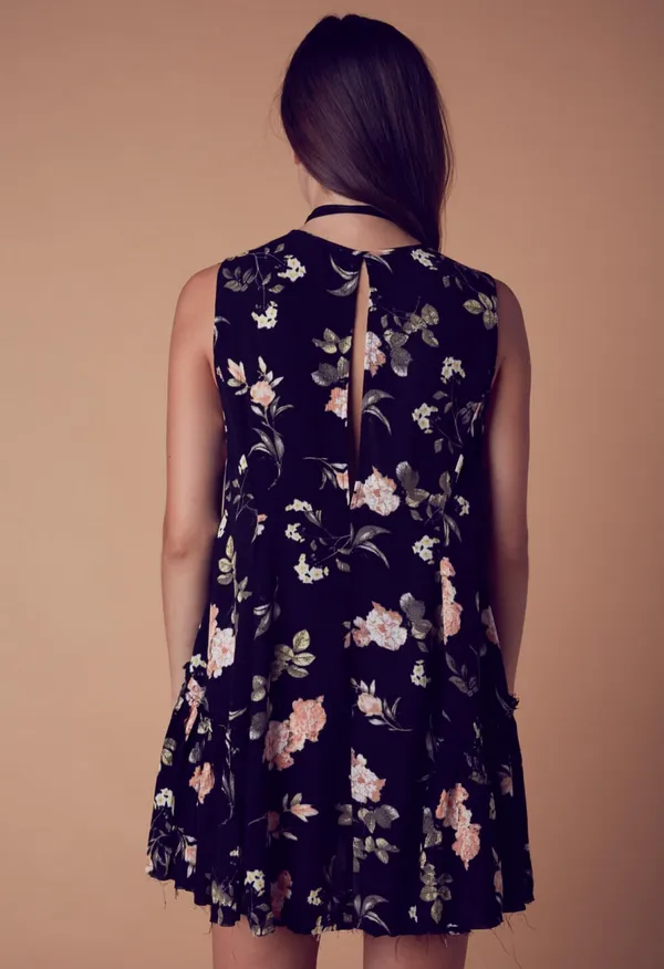 Haiku Raw Hem Challis Floral Mini Dress