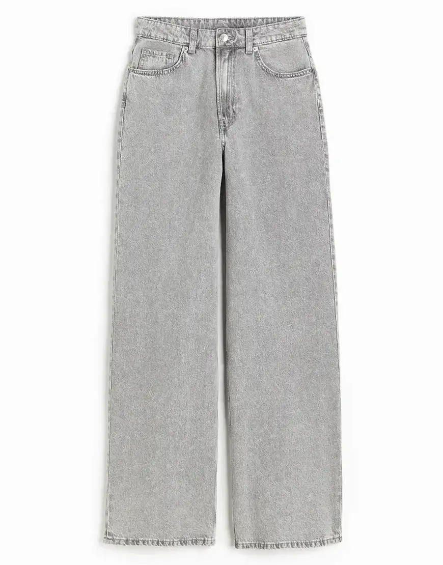 High Straight Baggy Jeans Light Grey Wash