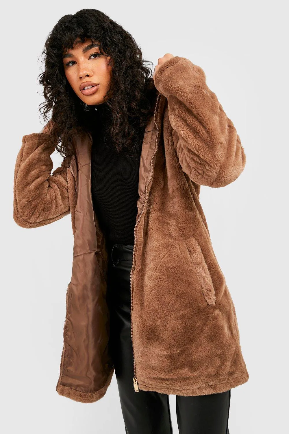 Hooded Faux Fur Coat