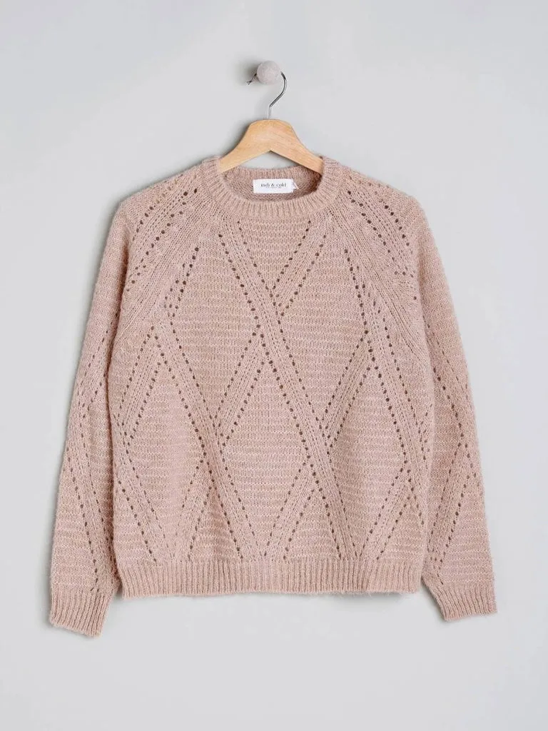 Indi & Cold Rib Knitted Jumper in Rosa