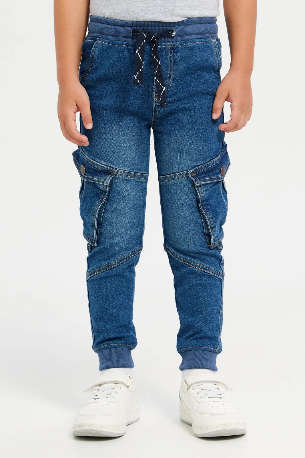 Junior Boys Blue Cargo Jogger Jeans With Pockets