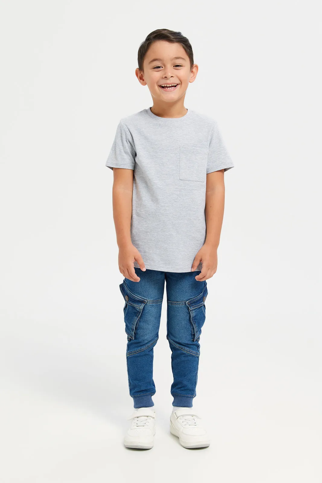 Junior Boys Blue Cargo Jogger Jeans With Pockets