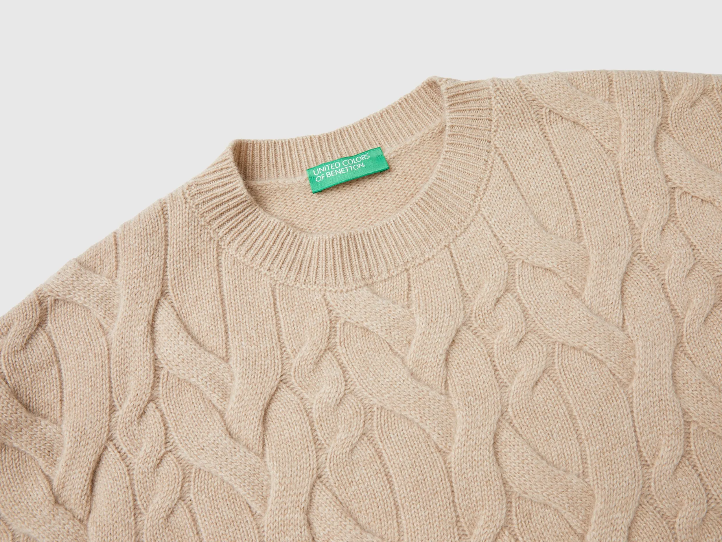 Knit sweater in pure cashmere - Beige | Benetton