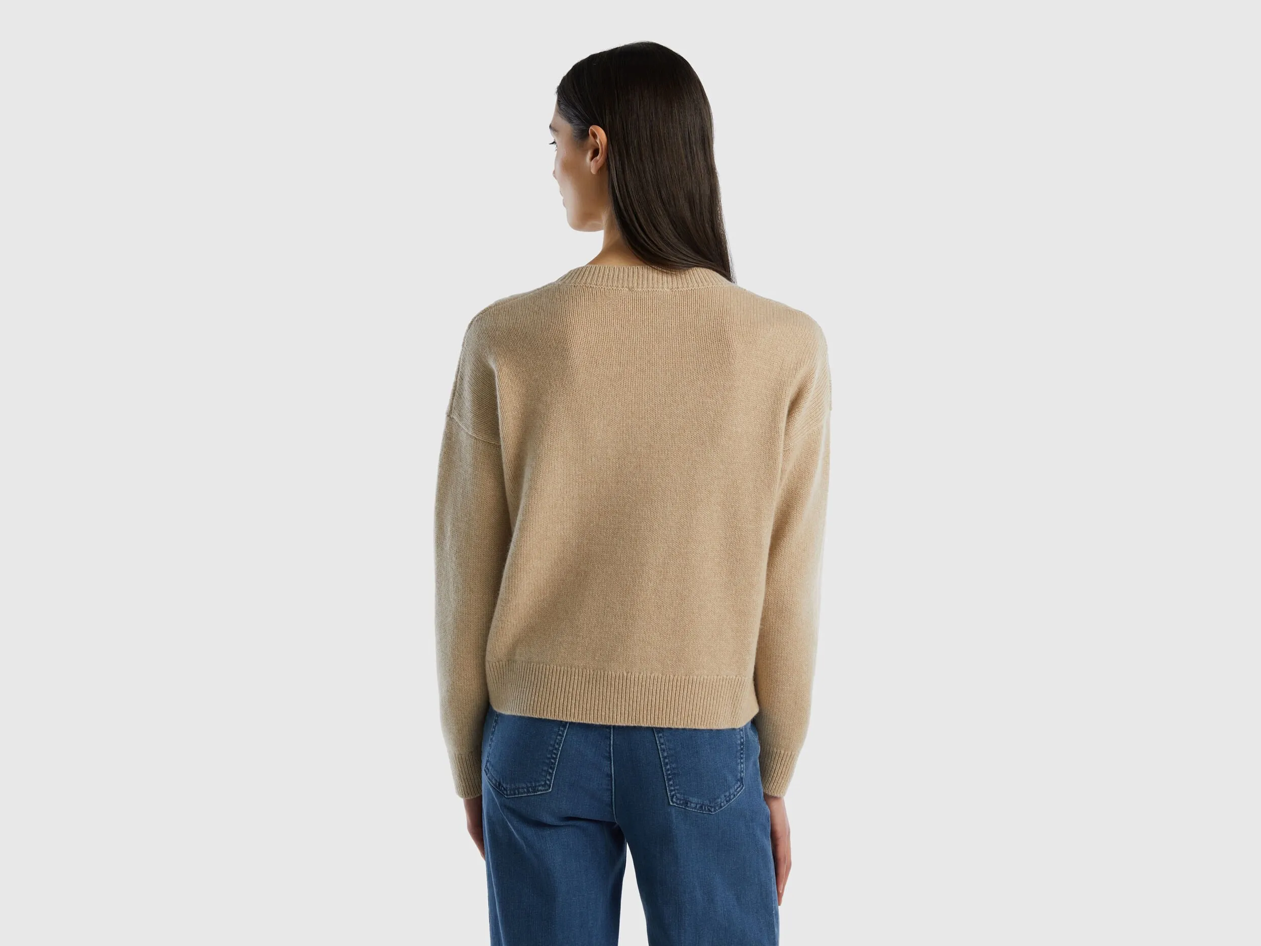 Knit sweater in pure cashmere - Beige | Benetton