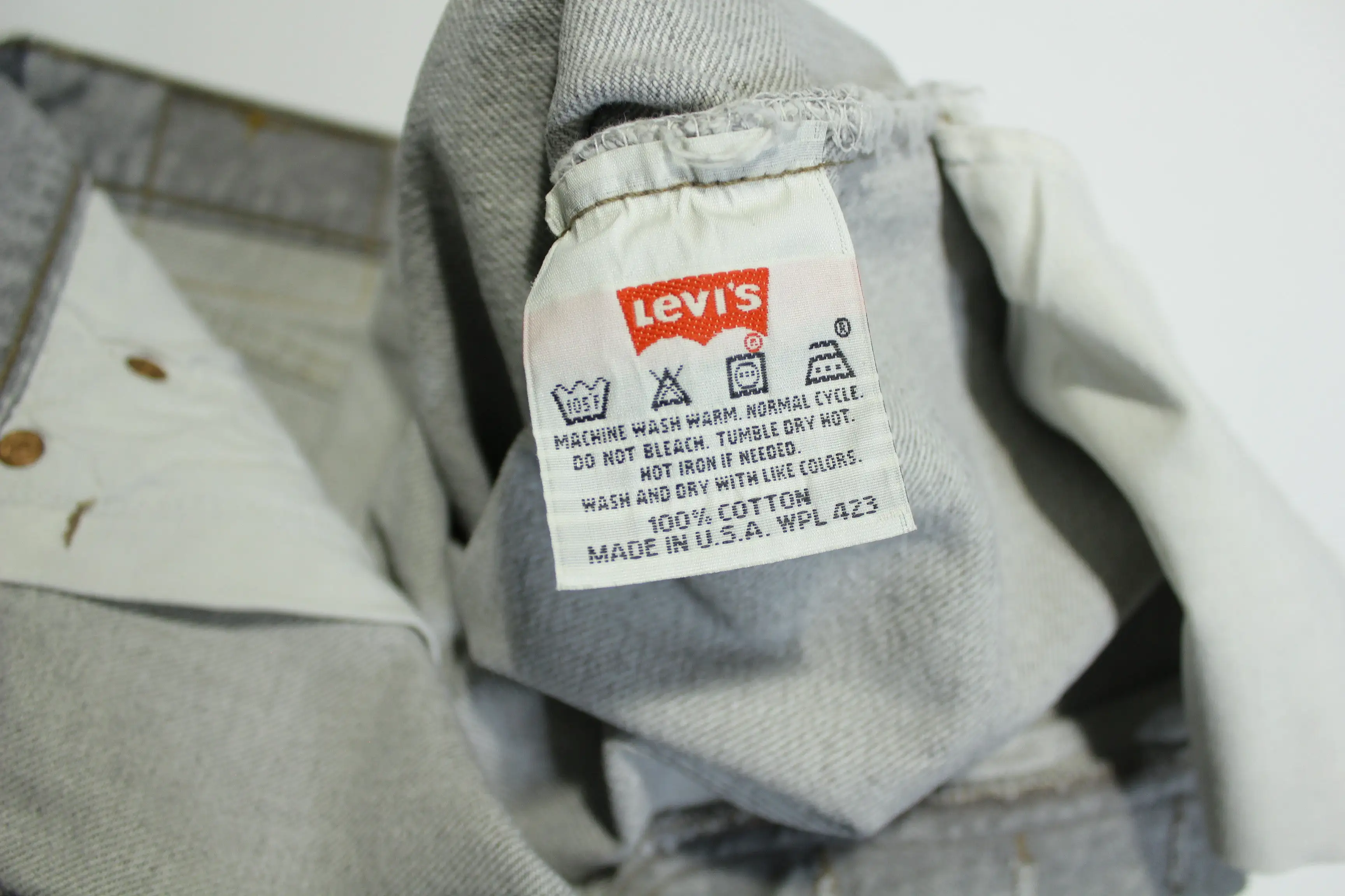 Levis 501 Button Fly Vintage 90's Denim Grunge Punk Red Tab Gray Jeans