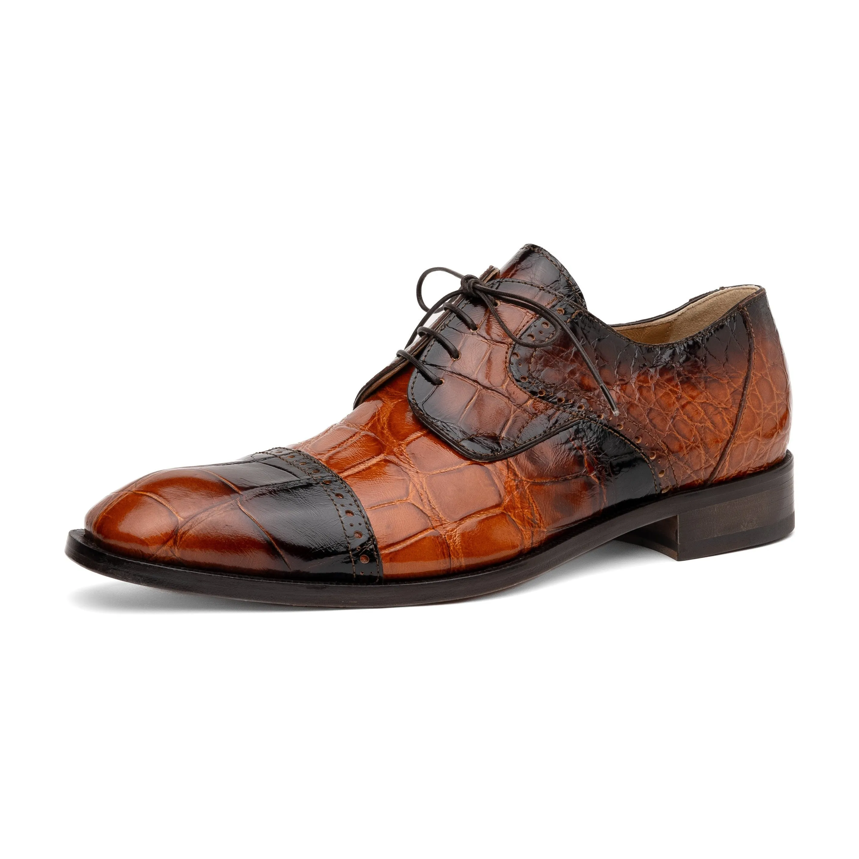 Mauri Flawless 1087/2 Men's Shoes Cognac with T.Moro Finished Exotic Alligator Cap-Toe Derby Oxfords (MA5595)