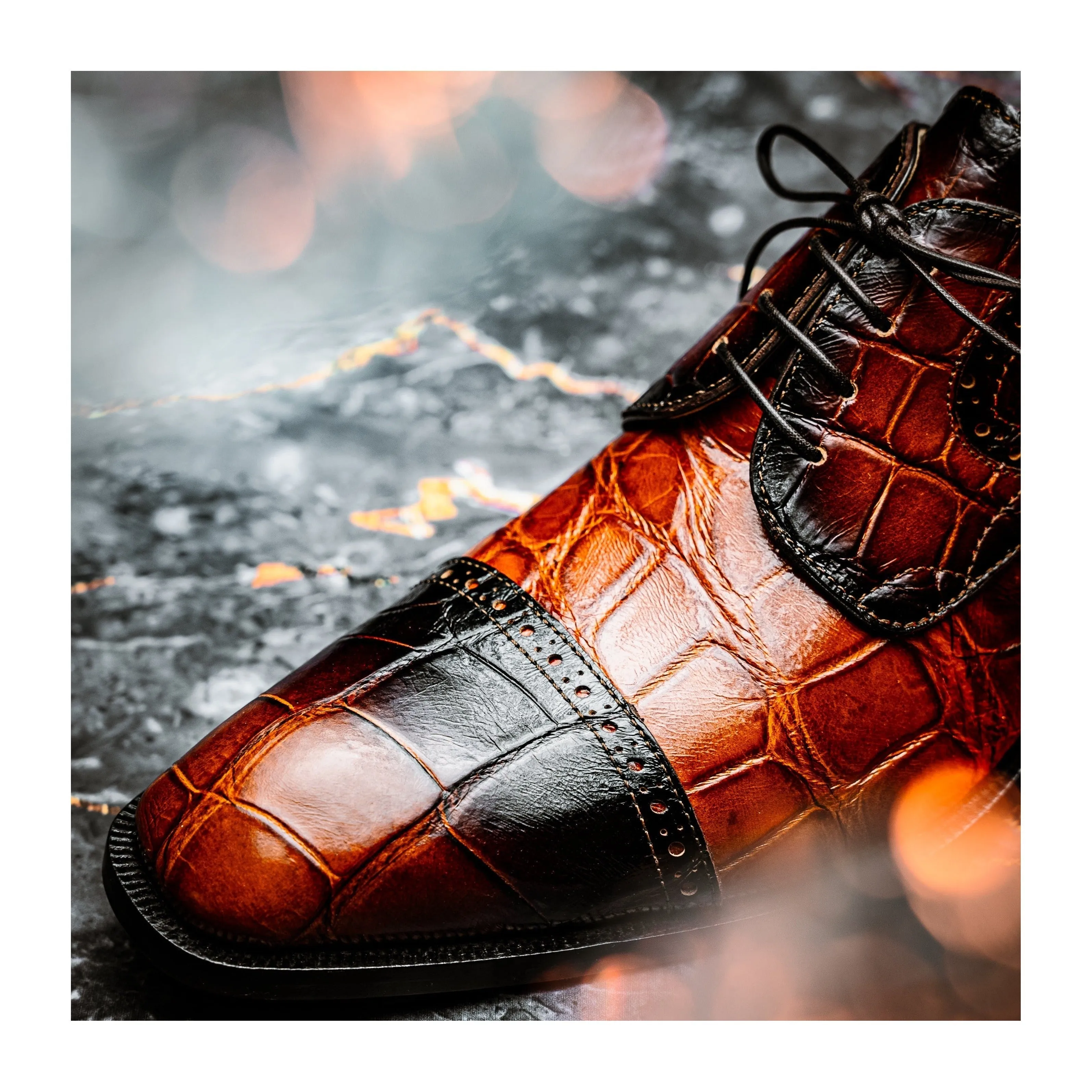 Mauri Flawless 1087/2 Men's Shoes Cognac with T.Moro Finished Exotic Alligator Cap-Toe Derby Oxfords (MA5595)