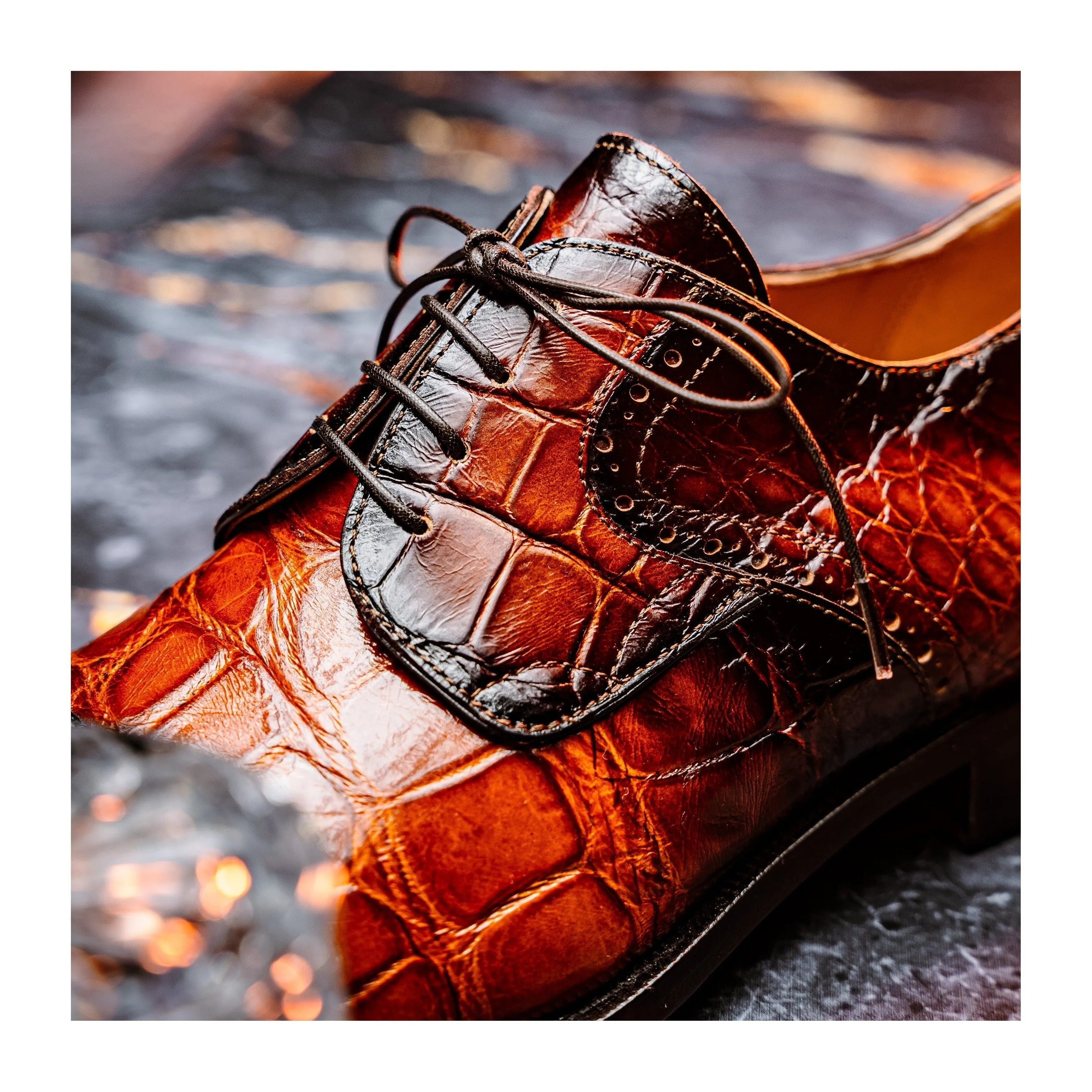 Mauri Flawless 1087/2 Men's Shoes Cognac with T.Moro Finished Exotic Alligator Cap-Toe Derby Oxfords (MA5595)