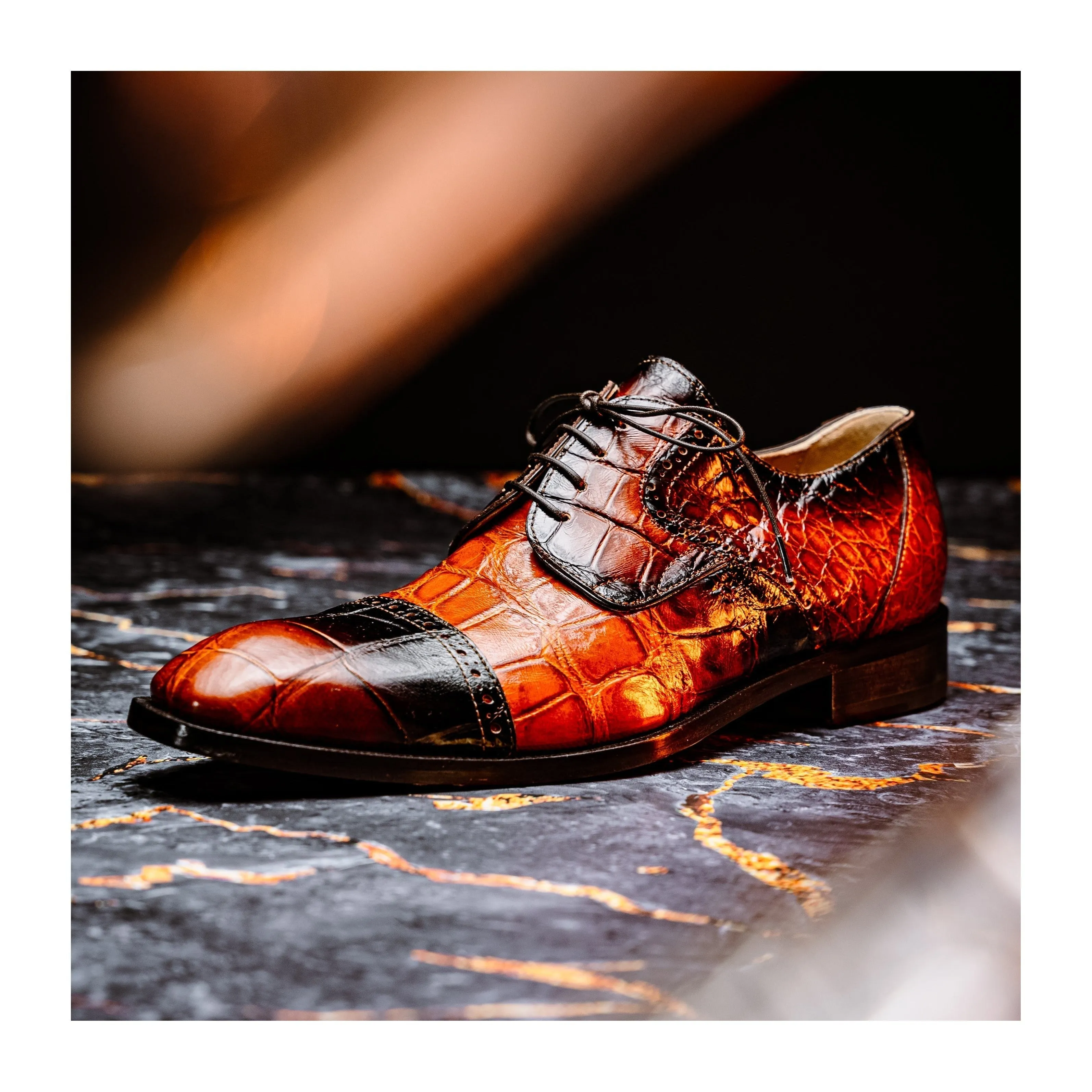 Mauri Flawless 1087/2 Men's Shoes Cognac with T.Moro Finished Exotic Alligator Cap-Toe Derby Oxfords (MA5595)