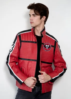 Mens Kobra Kid Red Moto Leather Jacket