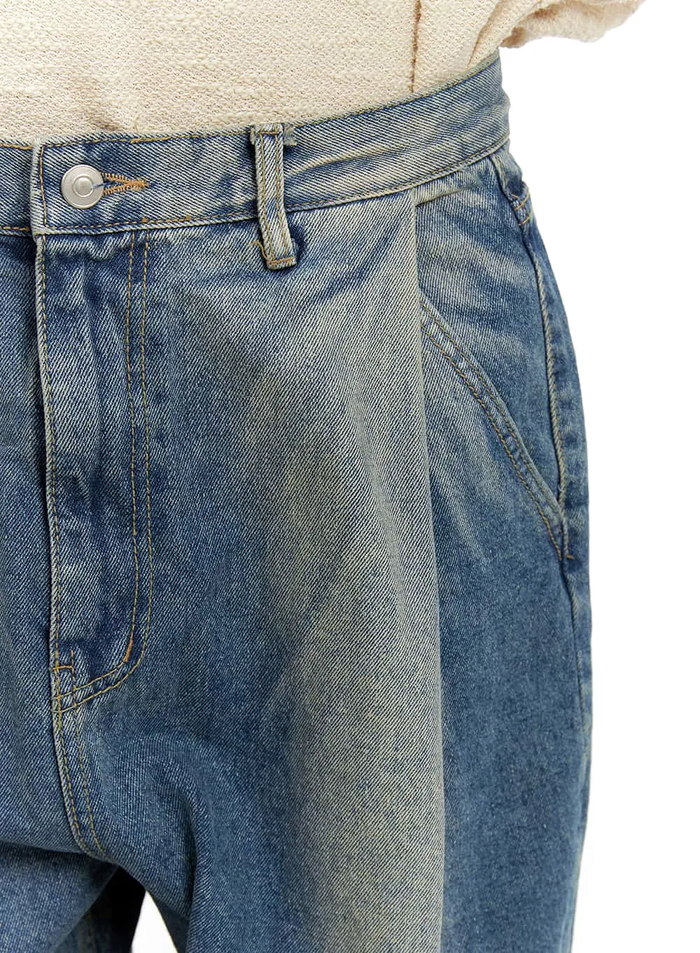 Men's Washed Pintuck Baggy Jeans IA402