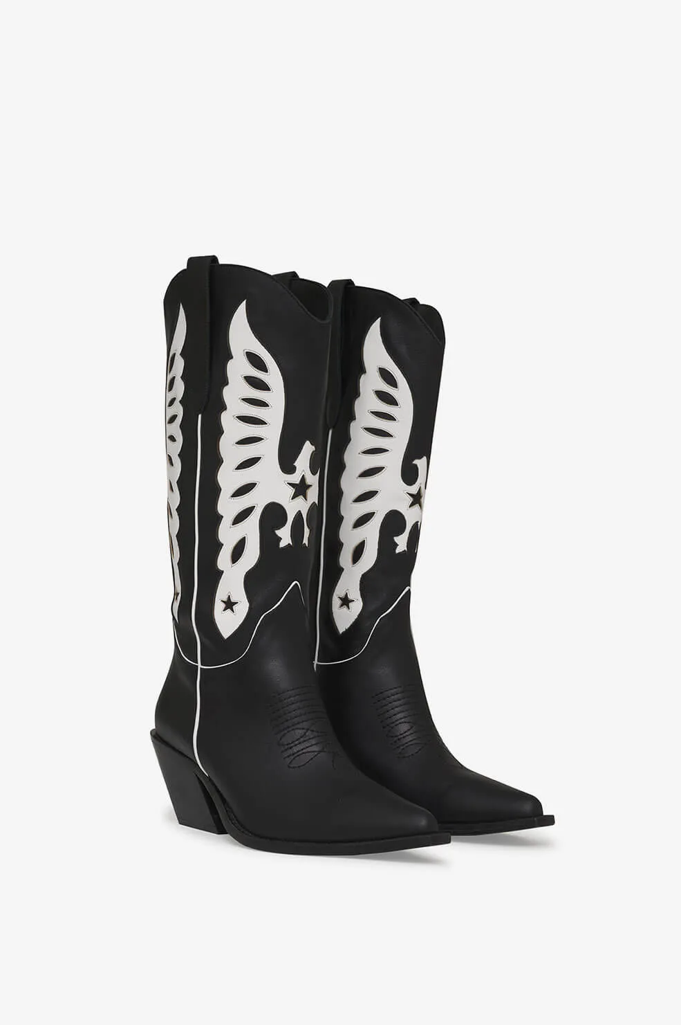 Mid Calf Tania Boots - Black And White