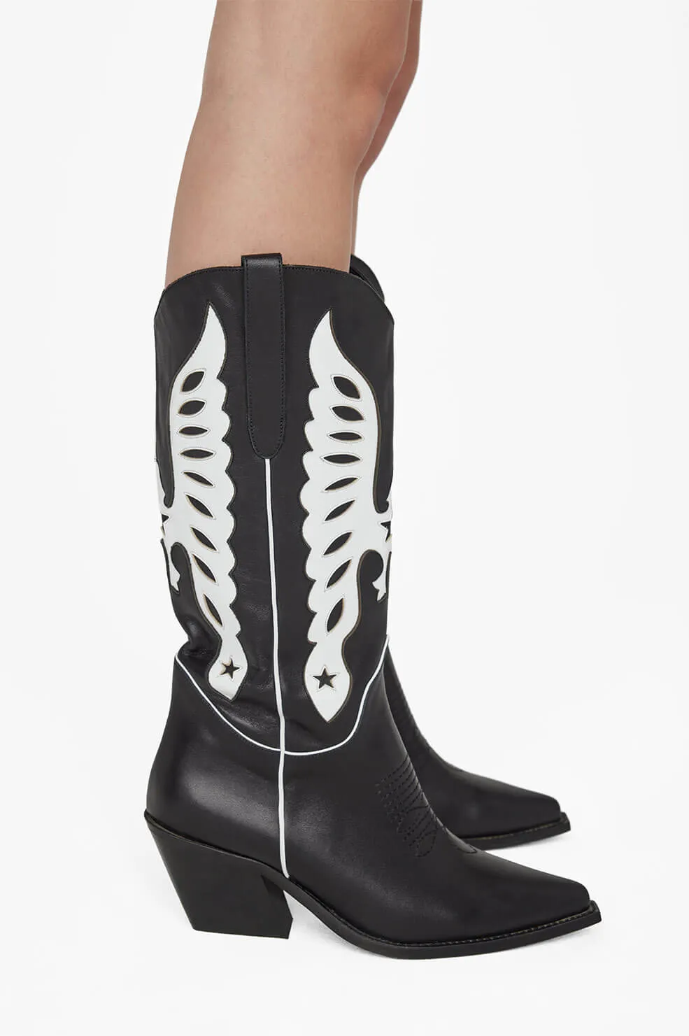 Mid Calf Tania Boots - Black And White