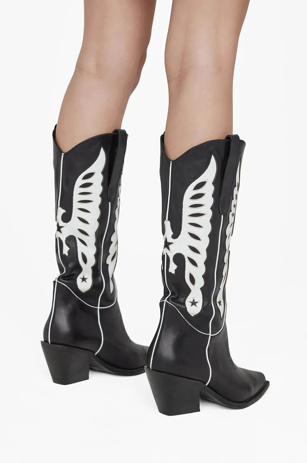 Mid Calf Tania Boots - Black And White