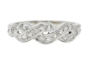 Mid-Century Diamond 14 Karat White Gold Vintage Twist Wedding Band Ring