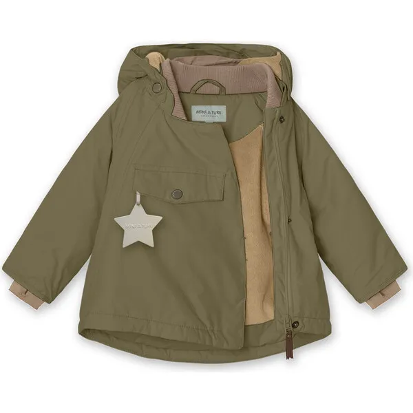 Mini A Ture Wang Fleece Lined Winter Jacket, Capers Green