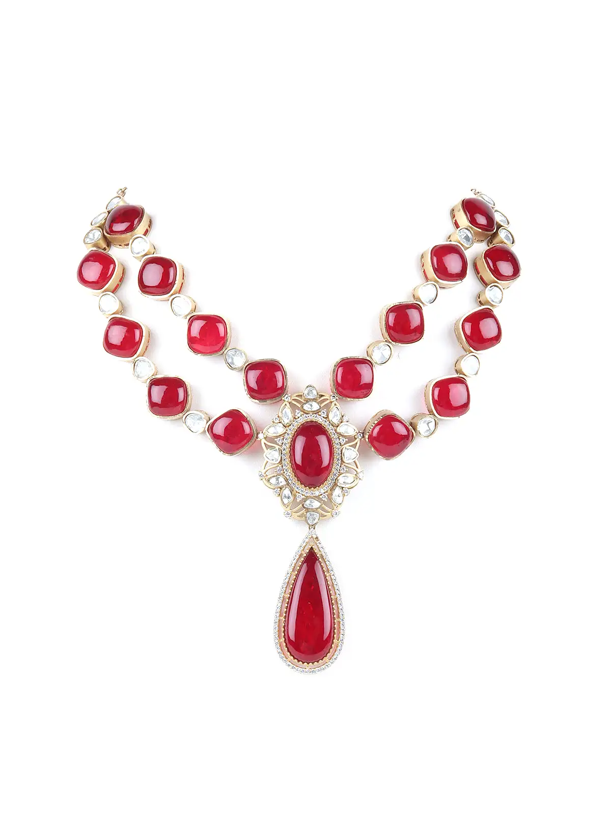 Odette Red And Gold Choker Neck Piece Set For Women