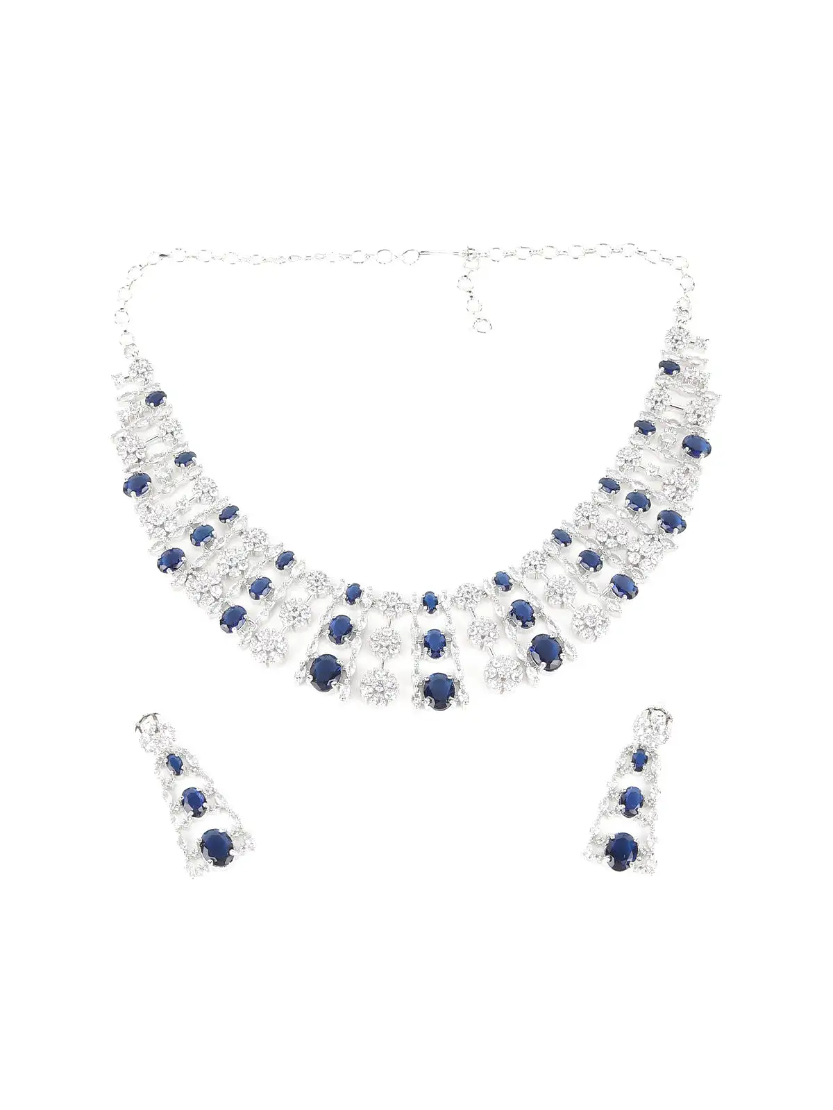 Odette Silver And Blue Choker Neck Piece Set For Women