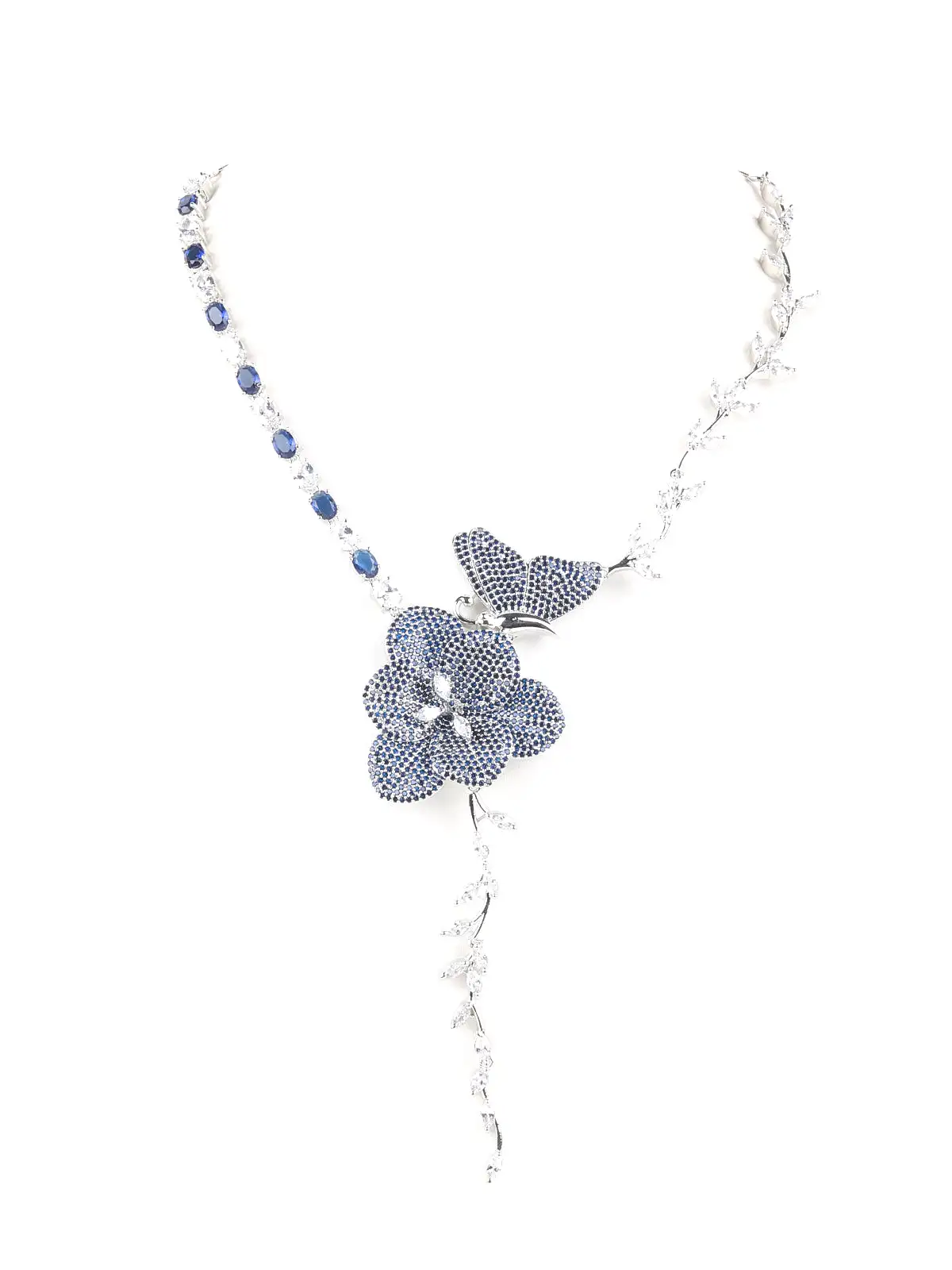 Odette Silver And Blue Neck Piece Set For Women