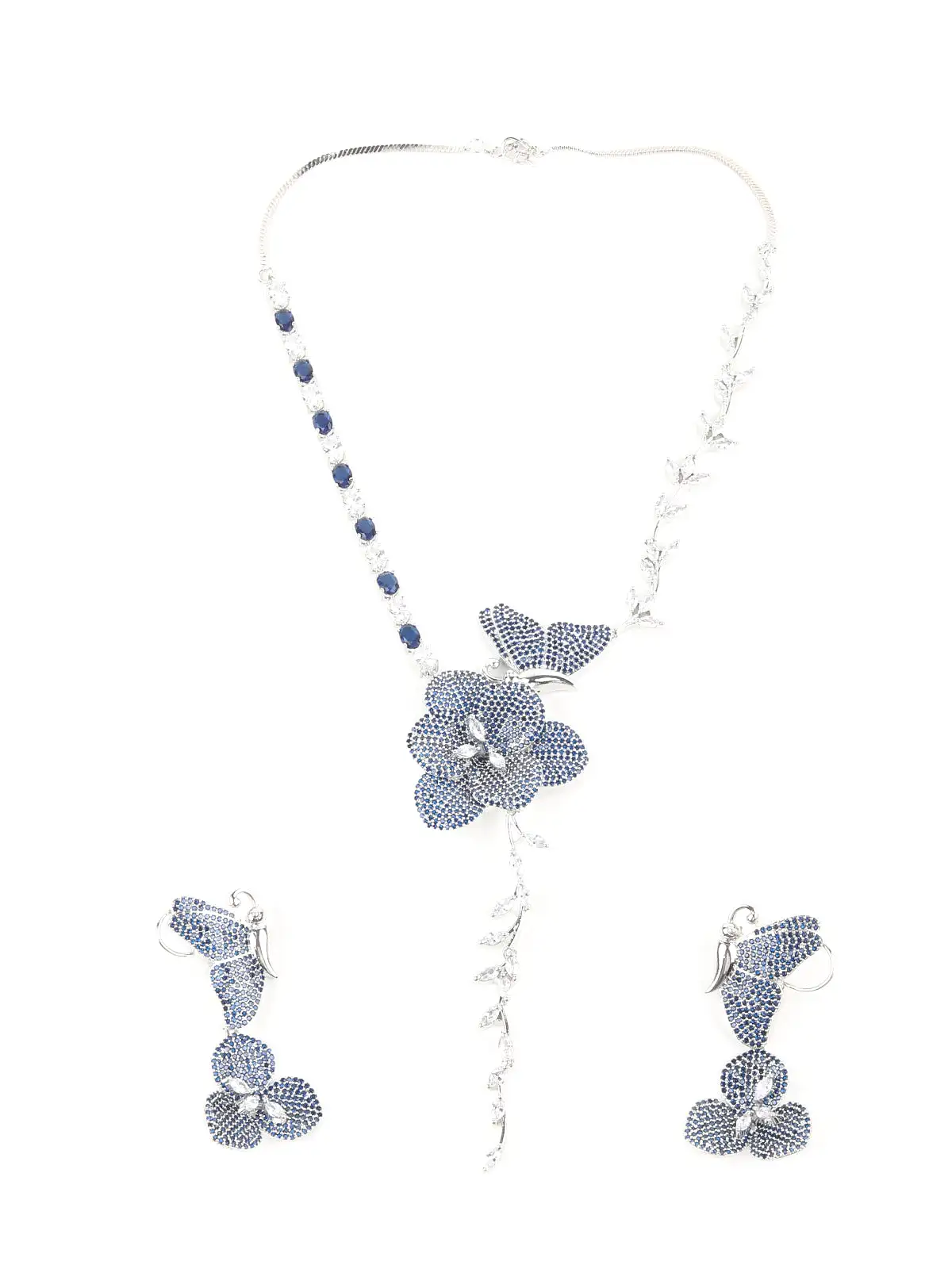 Odette Silver And Blue Neck Piece Set For Women