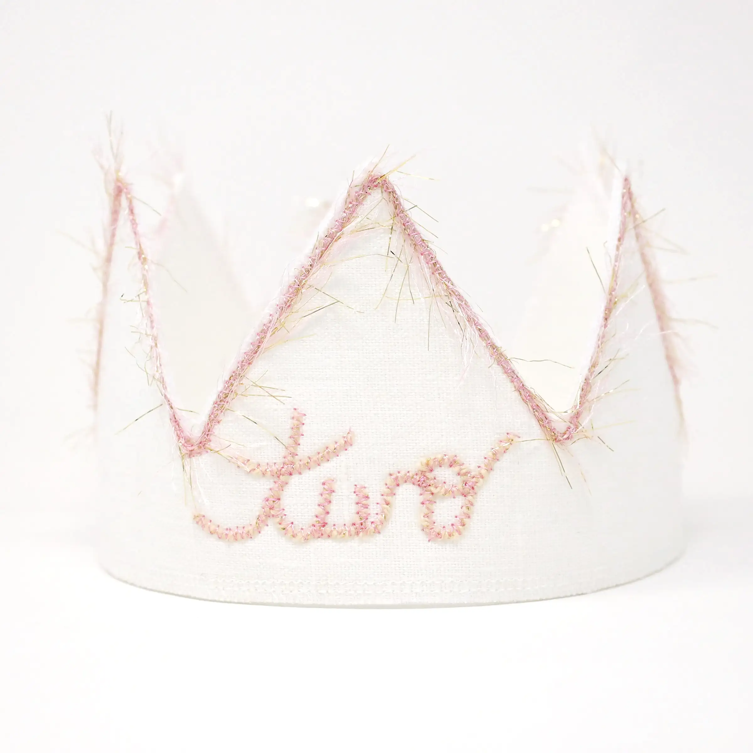 oh baby! Two Birthday Crown with Blush/Gold Trim on Oyster Linen