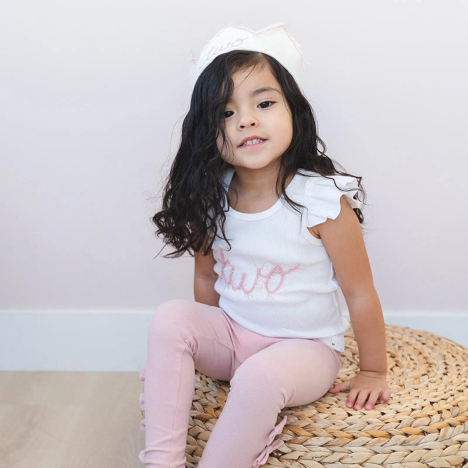 oh baby! Two Birthday Crown with Blush/Gold Trim on Oyster Linen