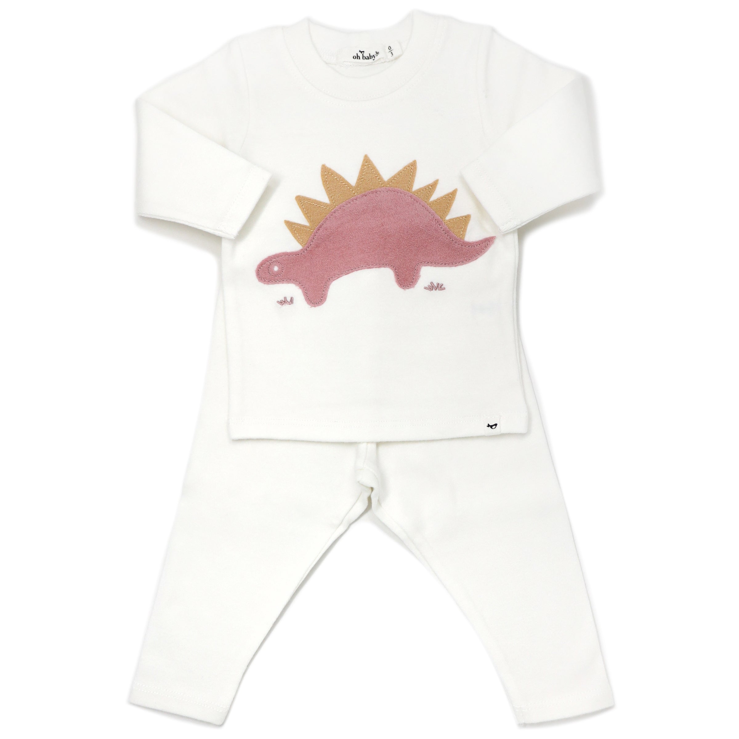 oh baby! Two Piece Set - Blush Stegosaurus Applique - Cream