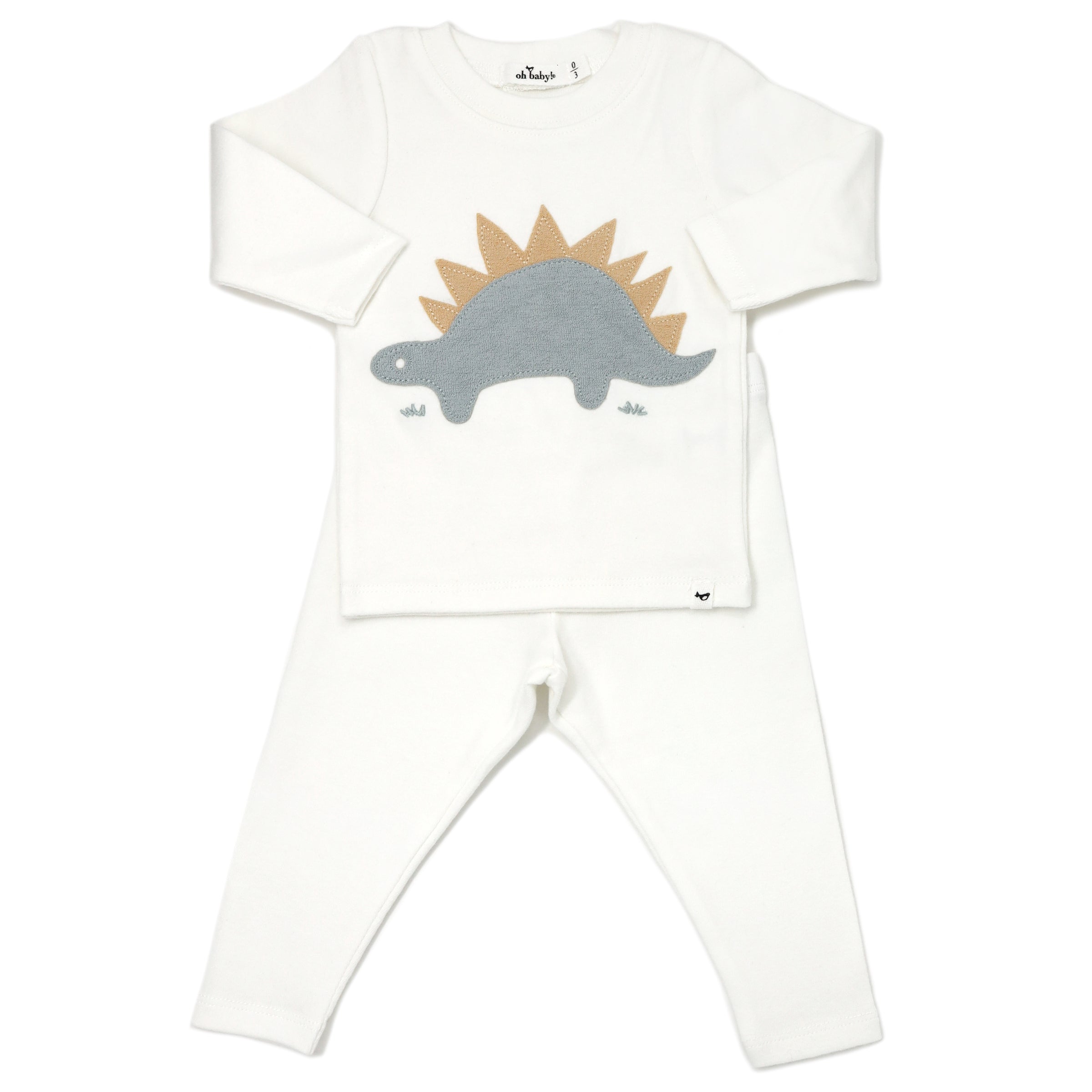 oh baby! Two Piece Set Mist Stegosaurus Applique - Cream