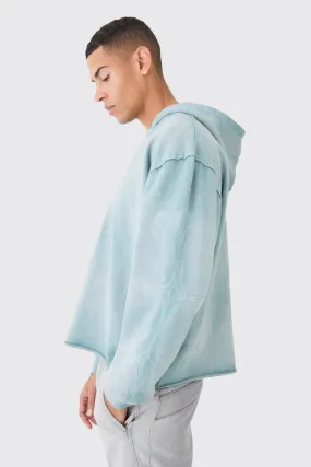 Oversized Boxy Raw Hem Washed Quilted Hoodie | boohooMAN UK