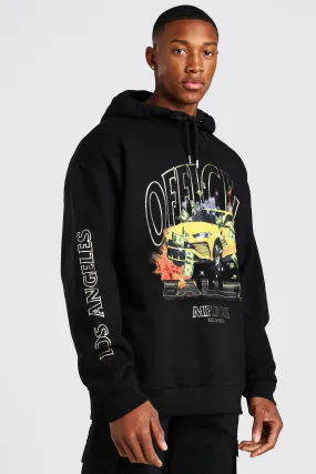 Oversized Official Car Foil Print Hoodie | boohooMAN UK