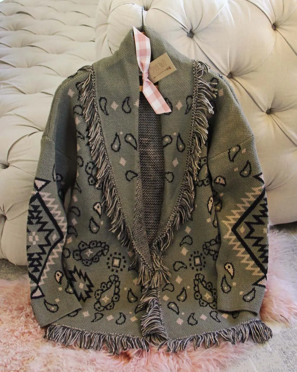 Paisley Blanket Sweater in Sage